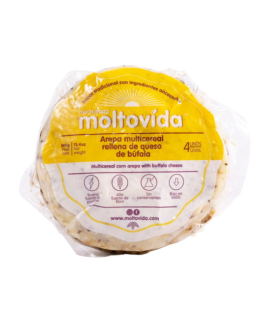Arepa multicereal rellena de queso de búfala Moltovida 4 unds