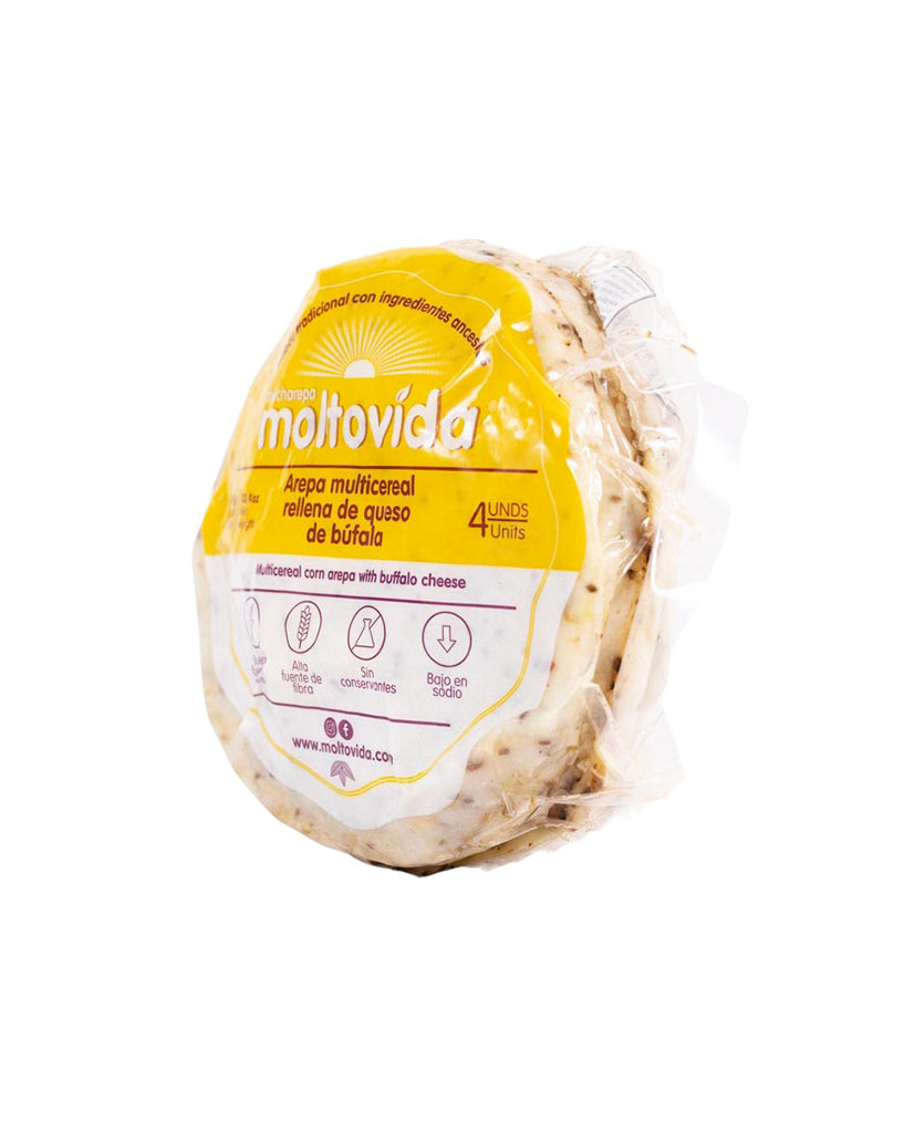 Arepa multicereal rellena de queso de búfala Moltovida 4 unds