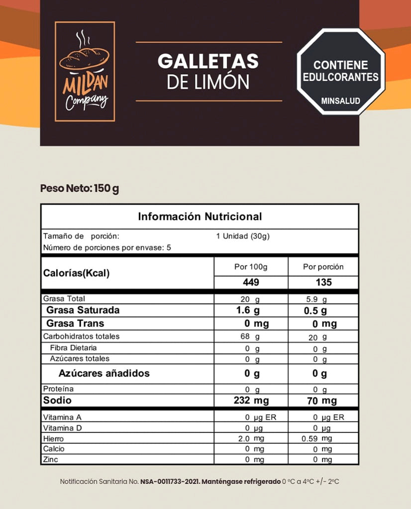 Galletas de limón artesanales Mildan 150 gr Sin Gluten