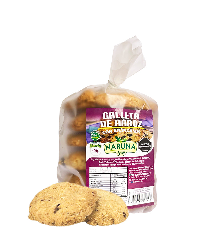 Galletas de arroz con arándanos Naruna 6 unds Sin Gluten