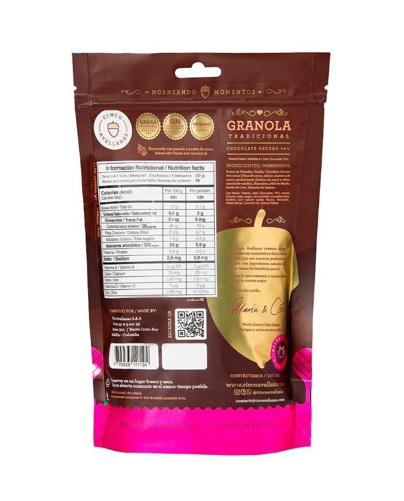 Granola chocolate oscuro Cinco avellanas 450 gr