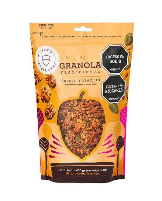 Granola nueces y semillas Cinco avellanas 450 gr Sin Gluten