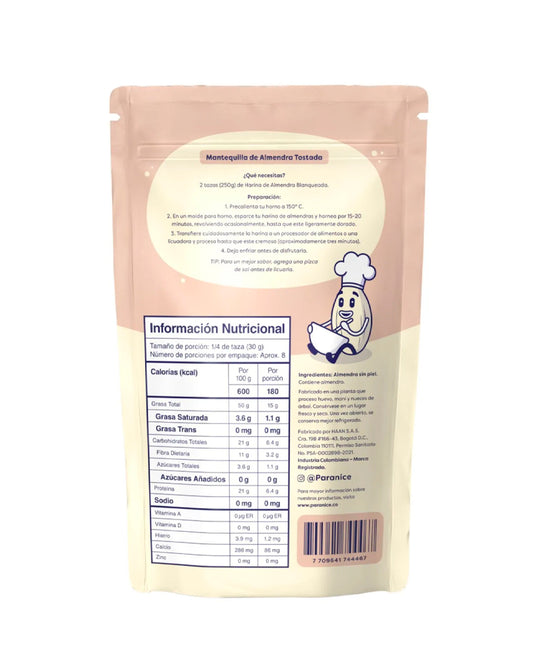 Análisis nutricional de la harina de almendra Paranice rica en grasas buenas.