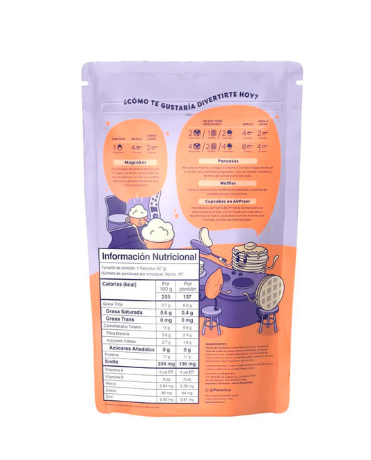 Información nutricional de la mezcla churro Paranice sin azúcar añadida.