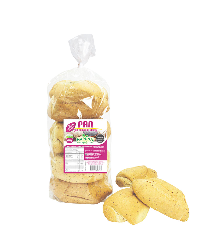 Pan con harina de arroz y semillas de amapola Naruna 8 unds Sin Gluten