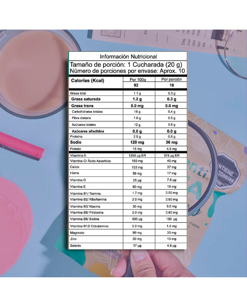Etiqueta nutricional del Té Chai Zero Sinutrenti.
