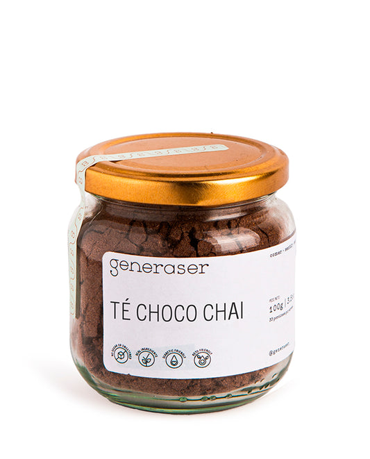 Frasco de Té Choco Chai Generaser con cacao en polvo y especias chai.
