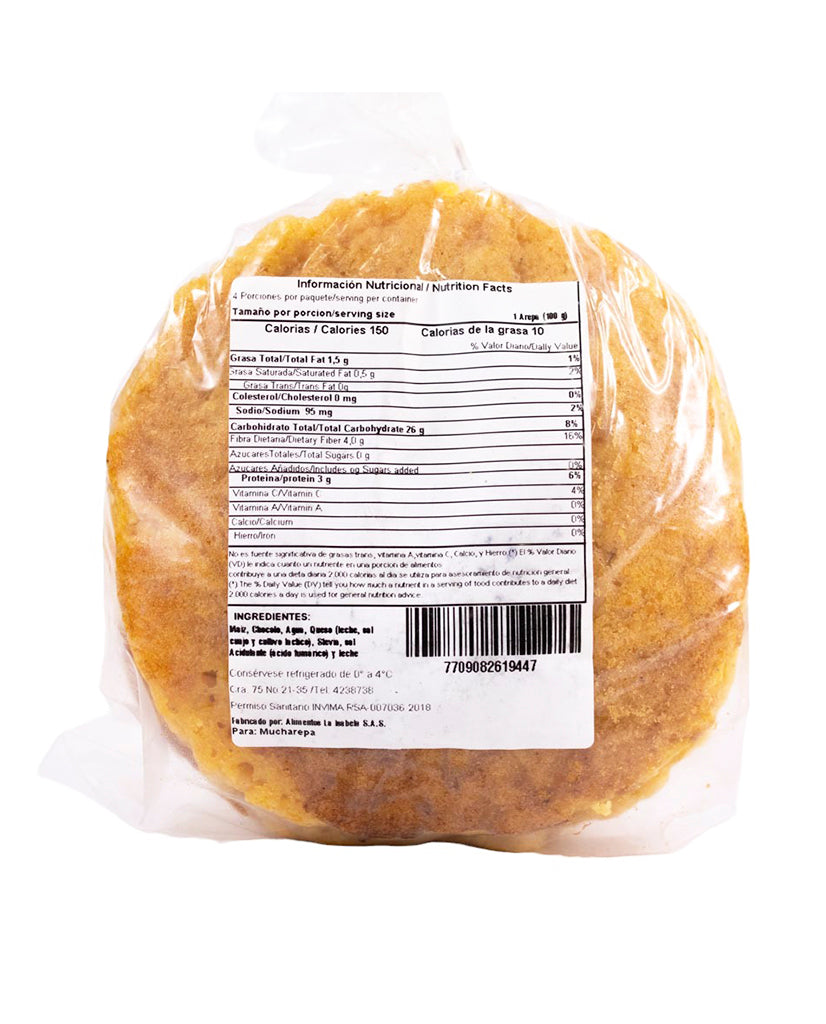 Arepa de chócolo rellena de queso Moltovida 4 unds