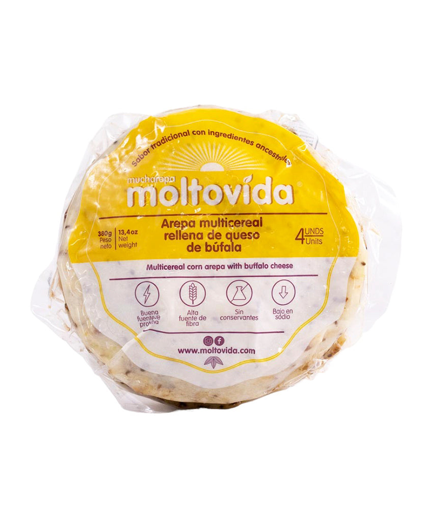 Arepa multicereal rellena de queso de búfala Moltovida 4 unds