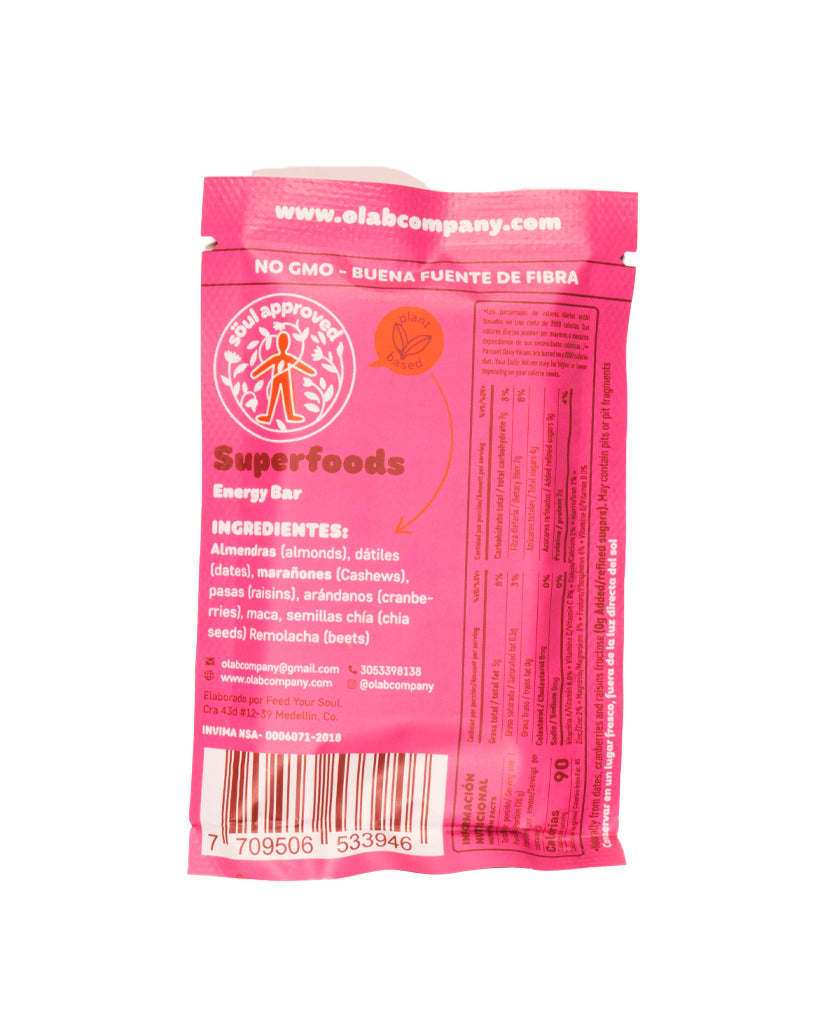 Barra de proteína remolacha, marañon, maca & chía O-lab 50 gr