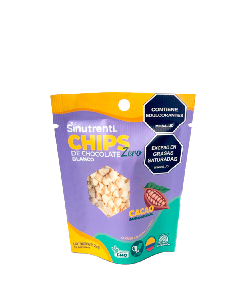 Chips de chocolate blanco Sinutrenti Zero en presentación para repostería.
