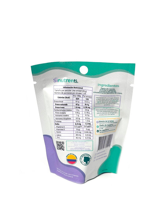 Información nutricional de los chips de chocolate clásicos Sinutrenti.