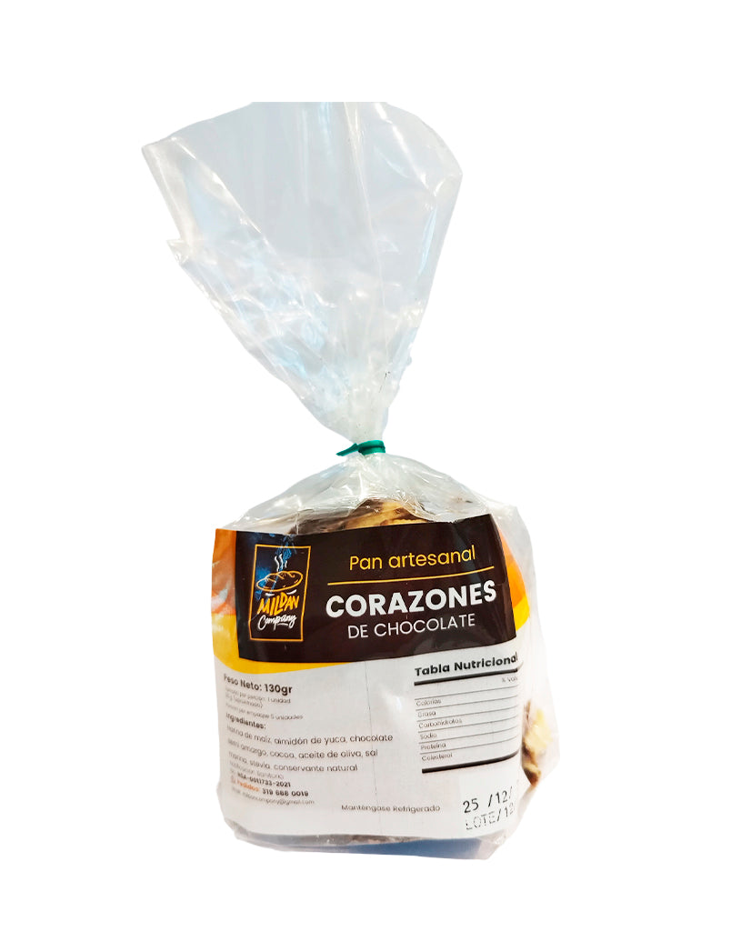 Corazones de chocolate artesanal Mildan 130 gr Sin Gluten