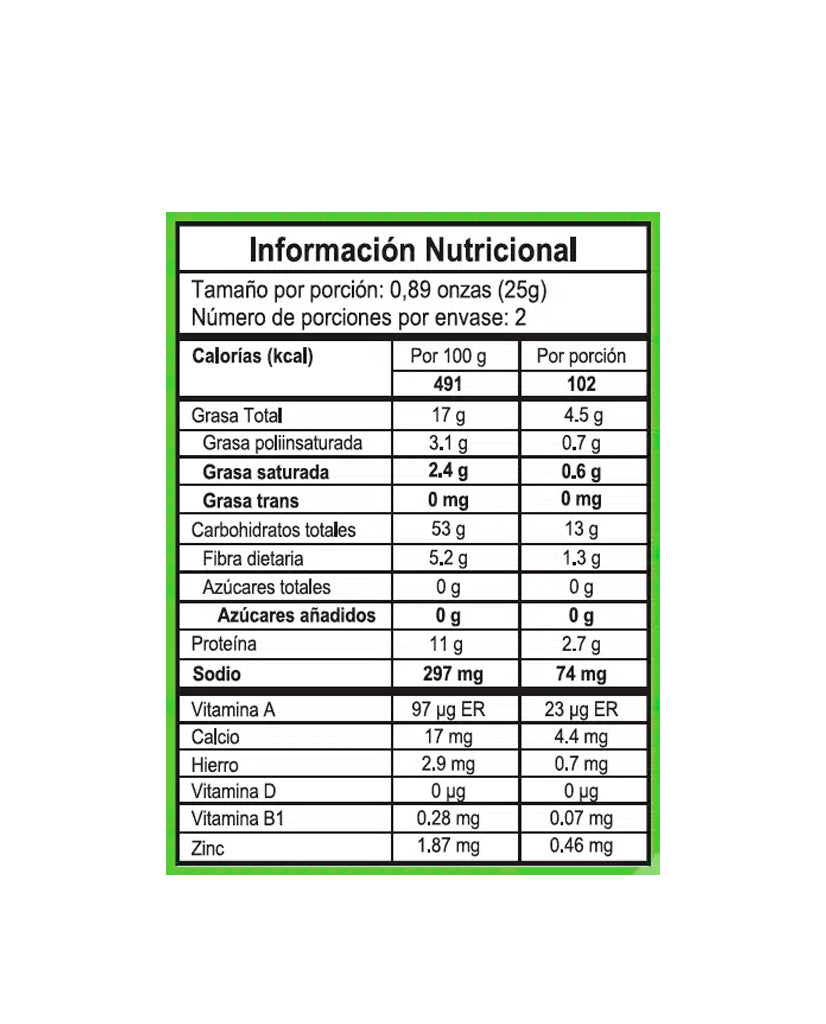 Tabla nutricional y de consumo de las Crispetas Fitcook, resaltando proteína y cero azúcar.