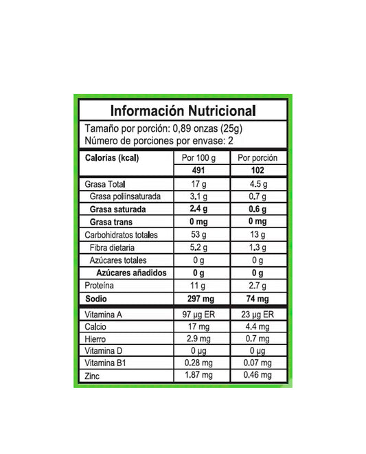 Tabla nutricional y de consumo de las Crispetas Fitcook, resaltando proteína y cero azúcar.