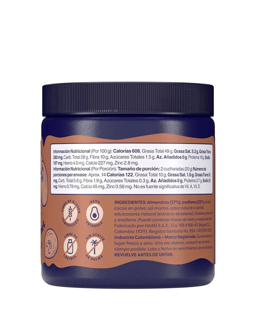 Análisis nutricional del esparcible de cacao Paranice con ingredientes naturales.