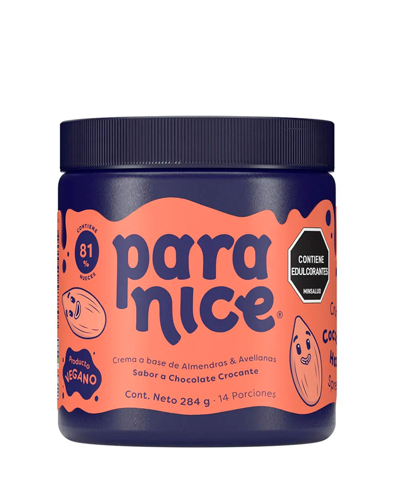 Esparcible de cacao Paranice Crunchy con avellanas y textura crocante.
