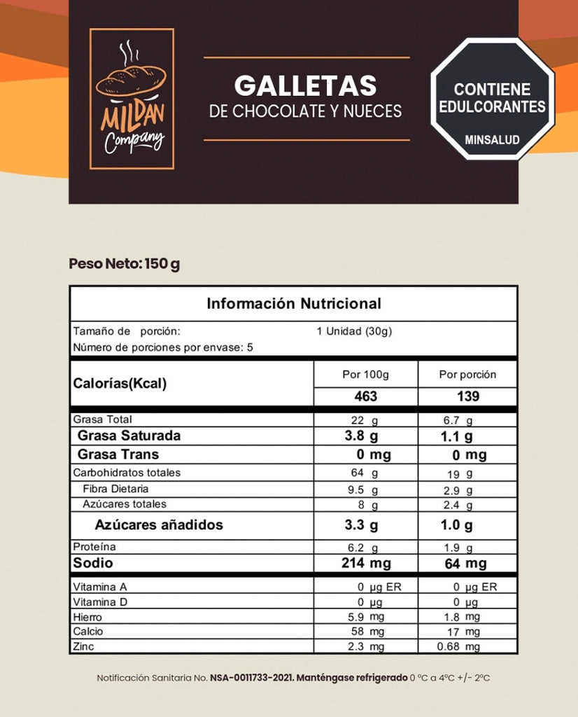 Galletas chocolate con nueces Mildan 150 gr Sin Gluten
