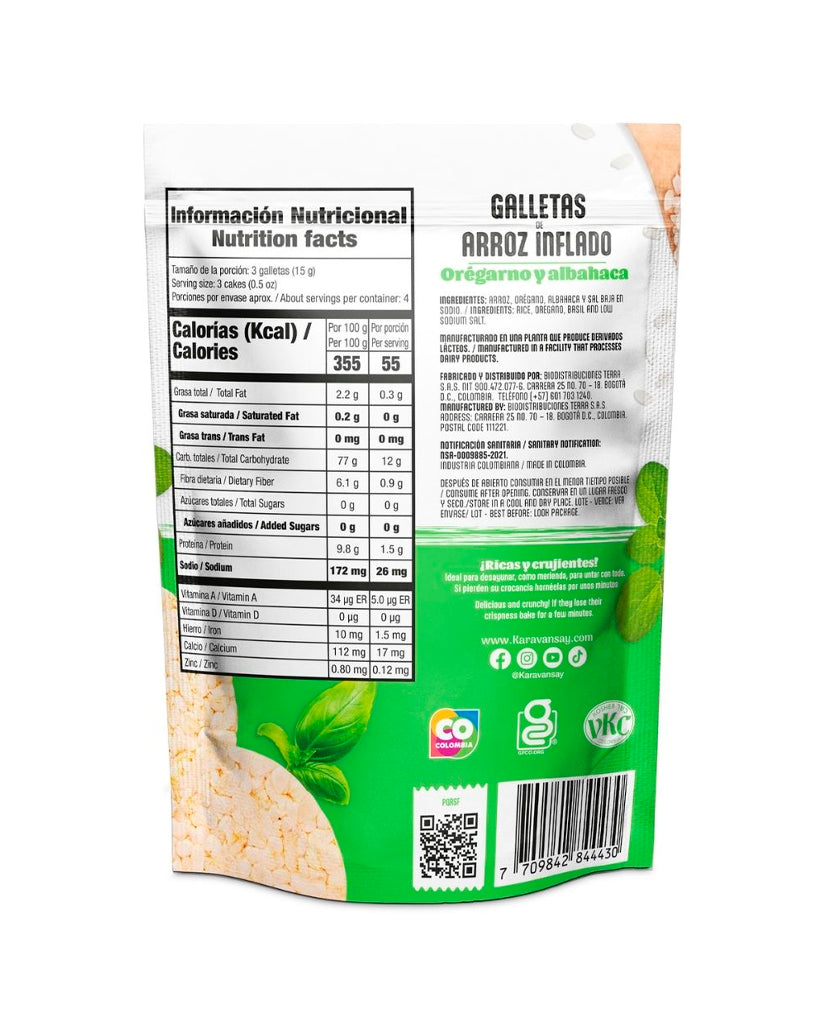 Galletas de arroz inflado con orégano y albahaca "Karavansay"
