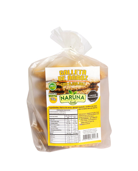 Galletas de arroz con ajonjolí Naruna 6 unds Sin Gluten
