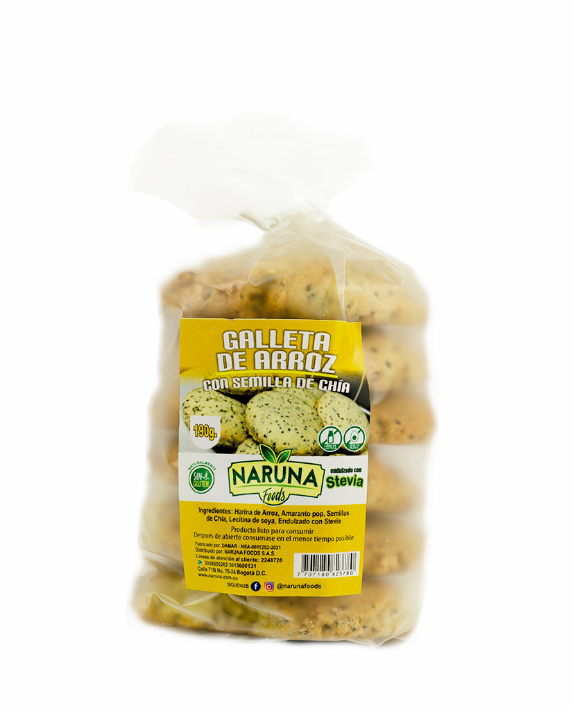 Galletas de arroz con semillas de chía Naruna 6 unds Sin Gluten