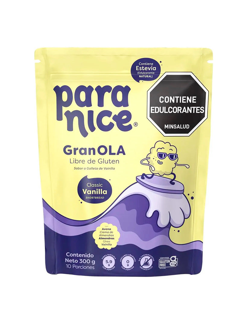 Empaque de granola sabor naranja y vainilla de la marca Paranice.
