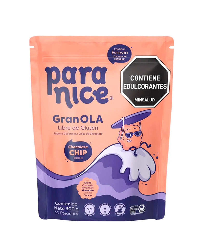 Granola con chips de chocolate real de la marca Paranice.