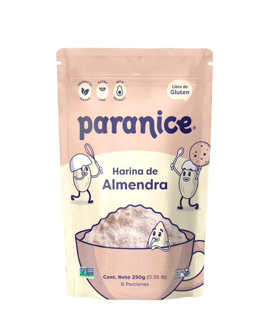 Empaque de harina de almendra Paranice 100% pura y natural.