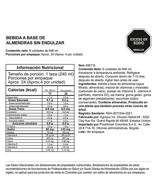 Leche de almendra 30 calorías "Silk" 946 ml