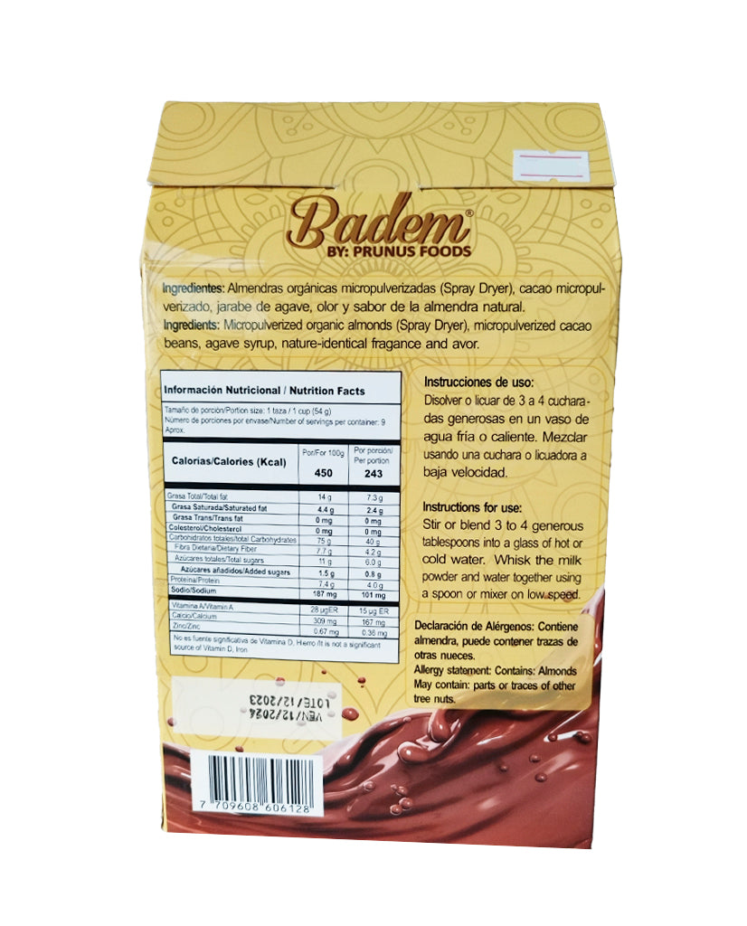 Malteada de chocolate instantanea de almendras en polvo Badem 500 gr