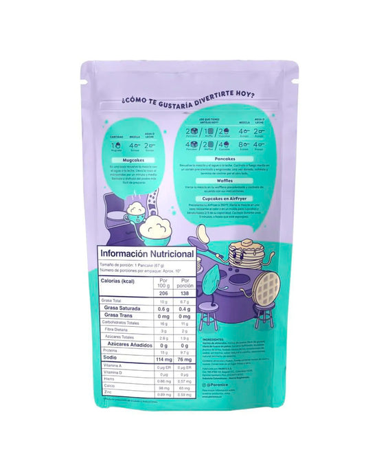 Etiqueta nutricional de la mezcla vainilla almendra Paranice libre de lácteos.