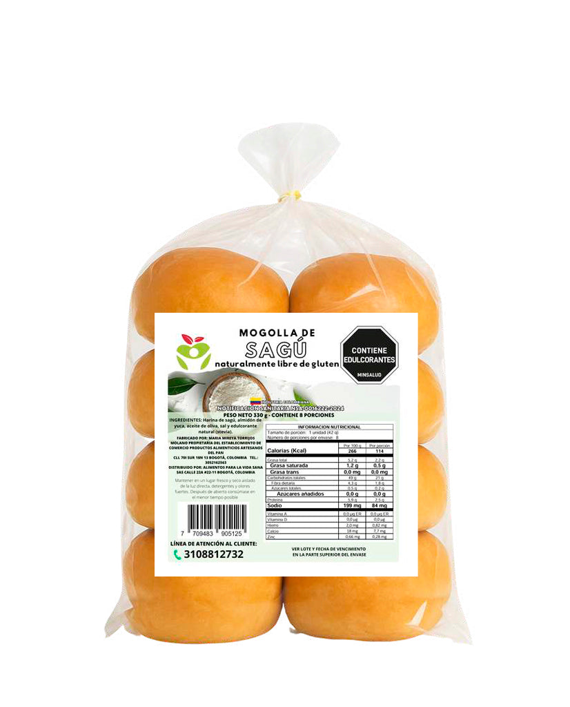 Mogollas de sagú artesanales Vida Sana panadería natural.