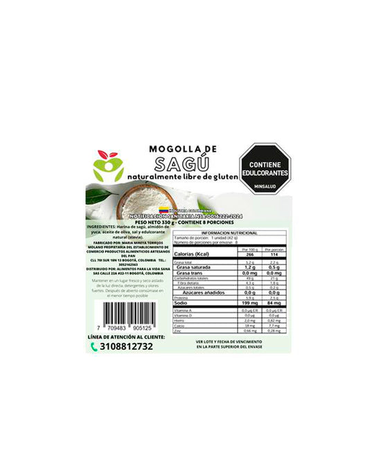 Mogollas de sagú "De alimentos para la Vida" 8 unds Sin Gluten