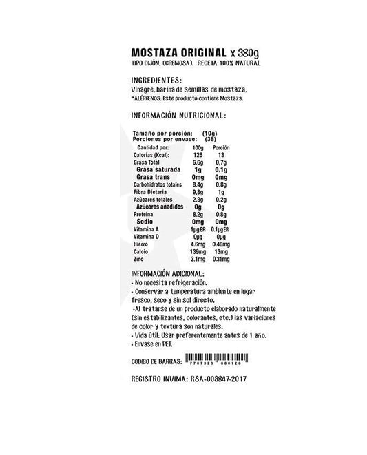 Mostaza original "Hacienda Gourmet" 400 gr