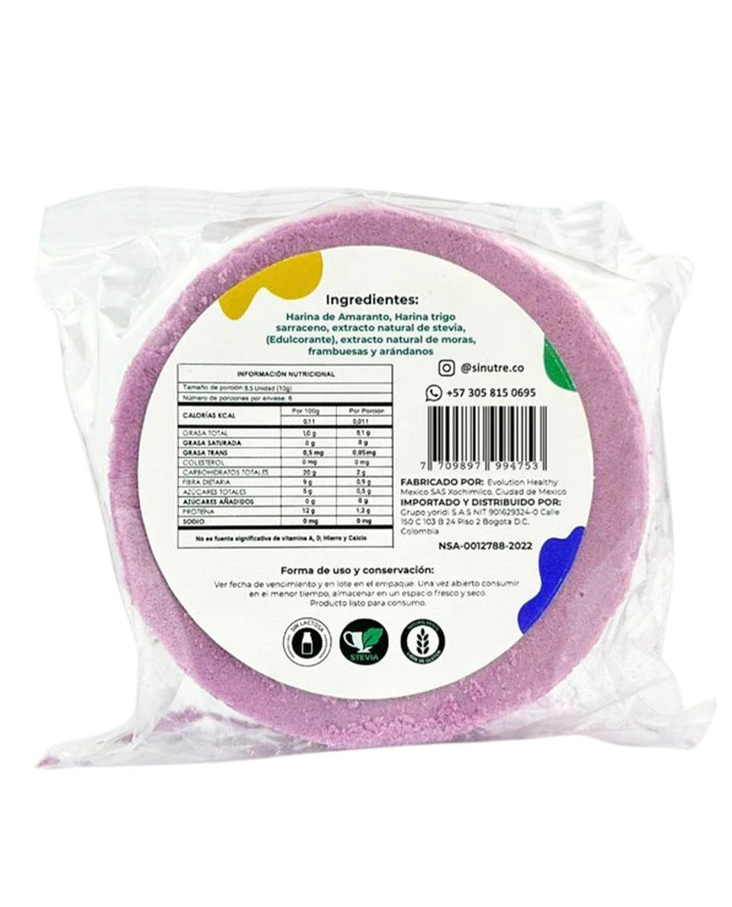 Obleas de amaranto delgadas frutos morados y crocantes sin azúcar añadida.