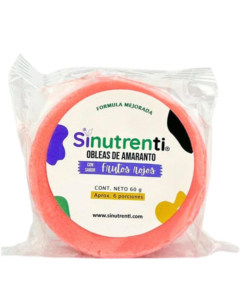 Paquete de obleas de amaranto sabor frutos rojos de 50g.