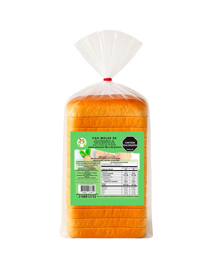Pan de quinua tajado sin gluten Vida Sana alto en proteína.