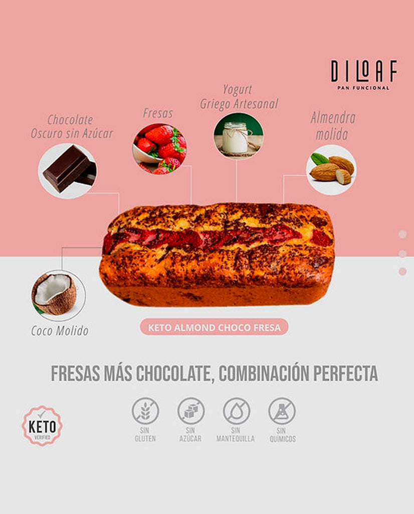 Pan keto almond choco fresa Diloaf 320 gr Sin Gluten