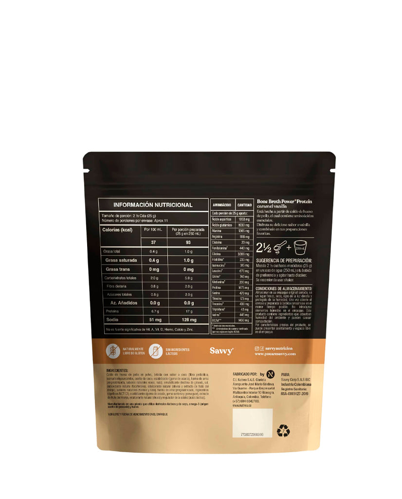 Proteina bone broth power vainilla caramel Savvy 280 gr