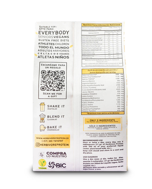 Proteína arveja vainilla Herbivore 907 gr