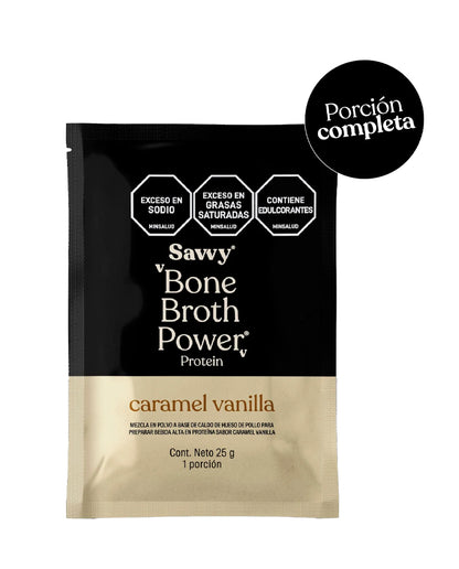 Proteina sachet bone broth power vainilla caramel Savvy 25 gr