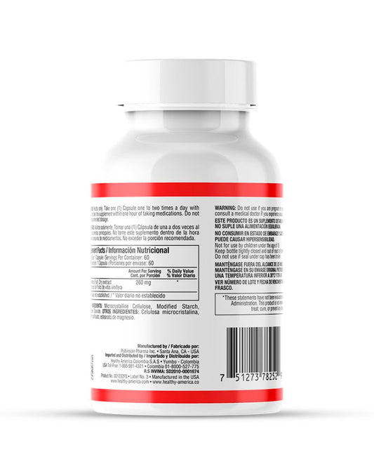 Detalle de etiqueta de Reswine con resveratrol de alta pureza.