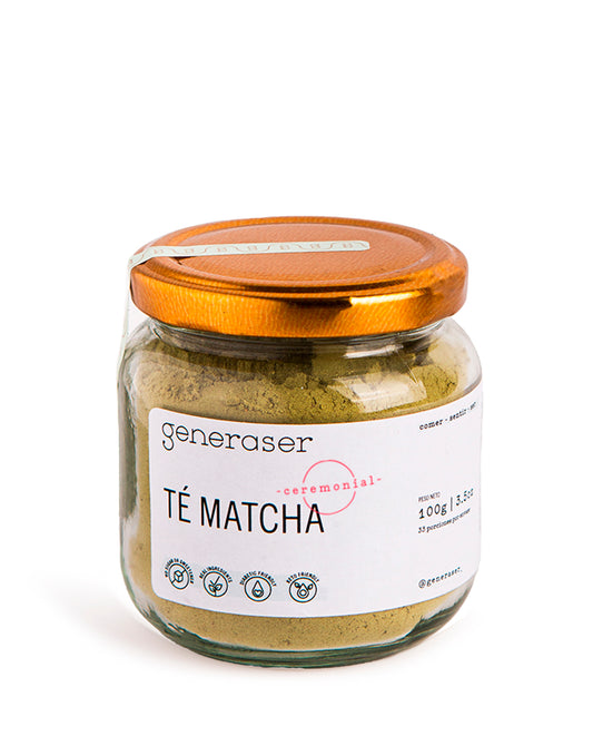 Té Matcha Generaser en polvo fino color verde vibrante.