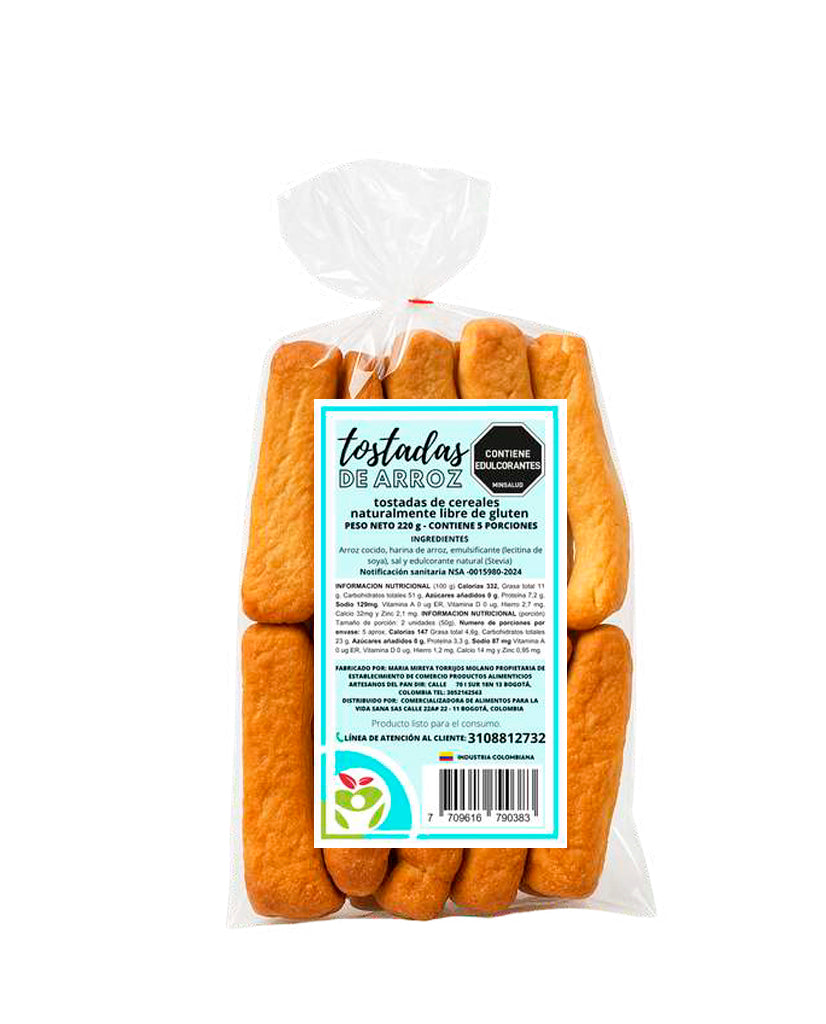 Paquete de tostadas de arroz integral sin gluten Vida Sana.