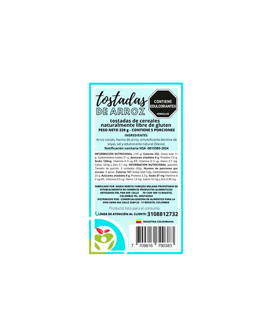 Paquete de tostadas de arroz integral sin gluten Vida Sana.