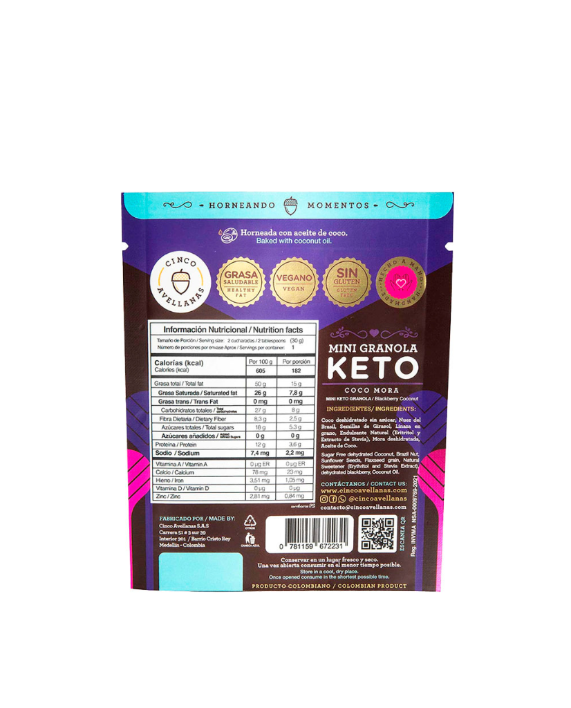 Granola keto coco mora "Cinco avellanas"