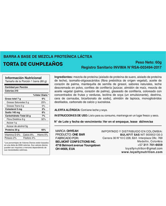 Barra de proteina birthday cake One 60 gr