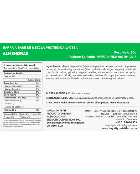 Barra de proteína almond bliss One 60 gr