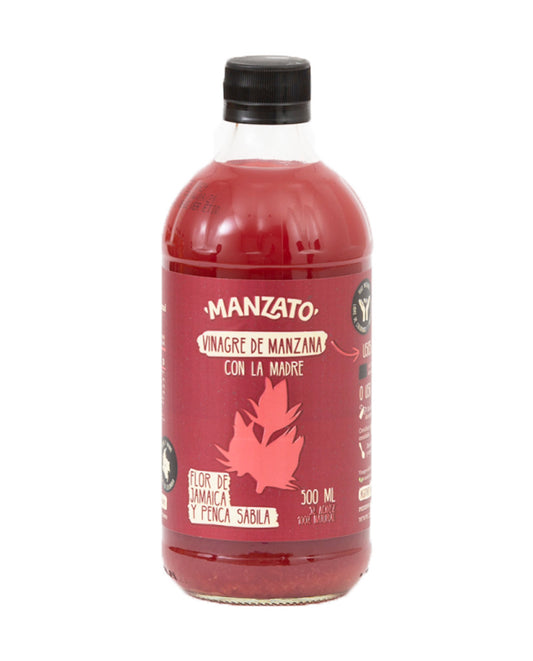 Vinagre de manzana con flor de jamaica y penca sábila Manzato 500 ml