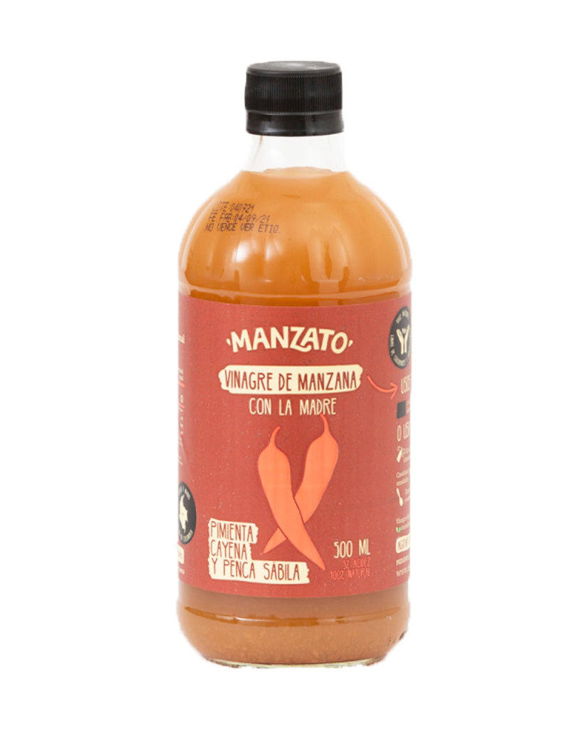 Vinagre manzana con pimienta cayena y penca sábila Manzato 500 ml